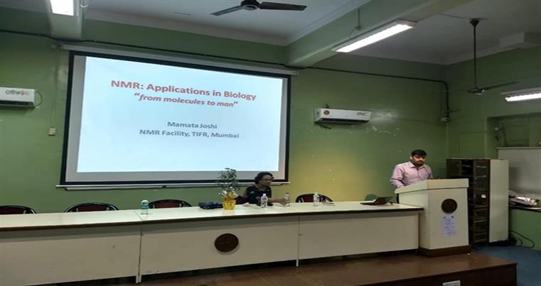 Department Head Introducing Dr  Mamata Joshi  for her engrossing talk on NMR- Applications in Biology