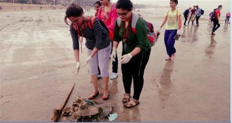 Beach cleaning activity after Ganpati visarjan done by the students of the Department 