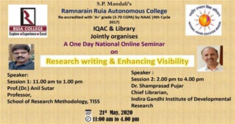 National online seminar on ‘Research Writing and Enhancing Visibility’ (21 May 2020)