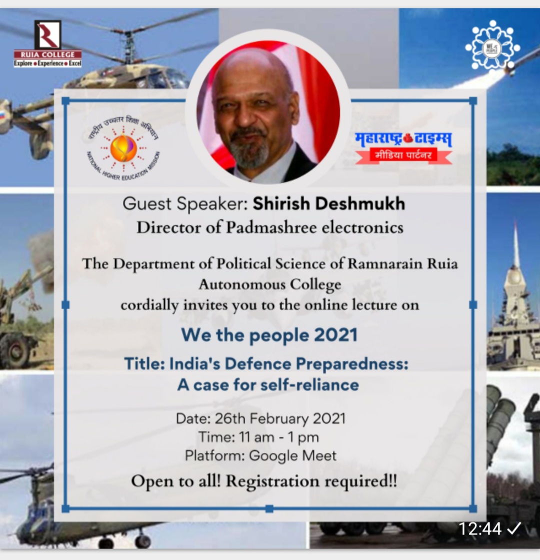 India's Defence Preparedness: A Case for Self-Reliance’ by Mr. Shirish Deshmukh India's Defence Preparedness: A Case for Self-Reliance’ by Mr. Shirish Deshmukh