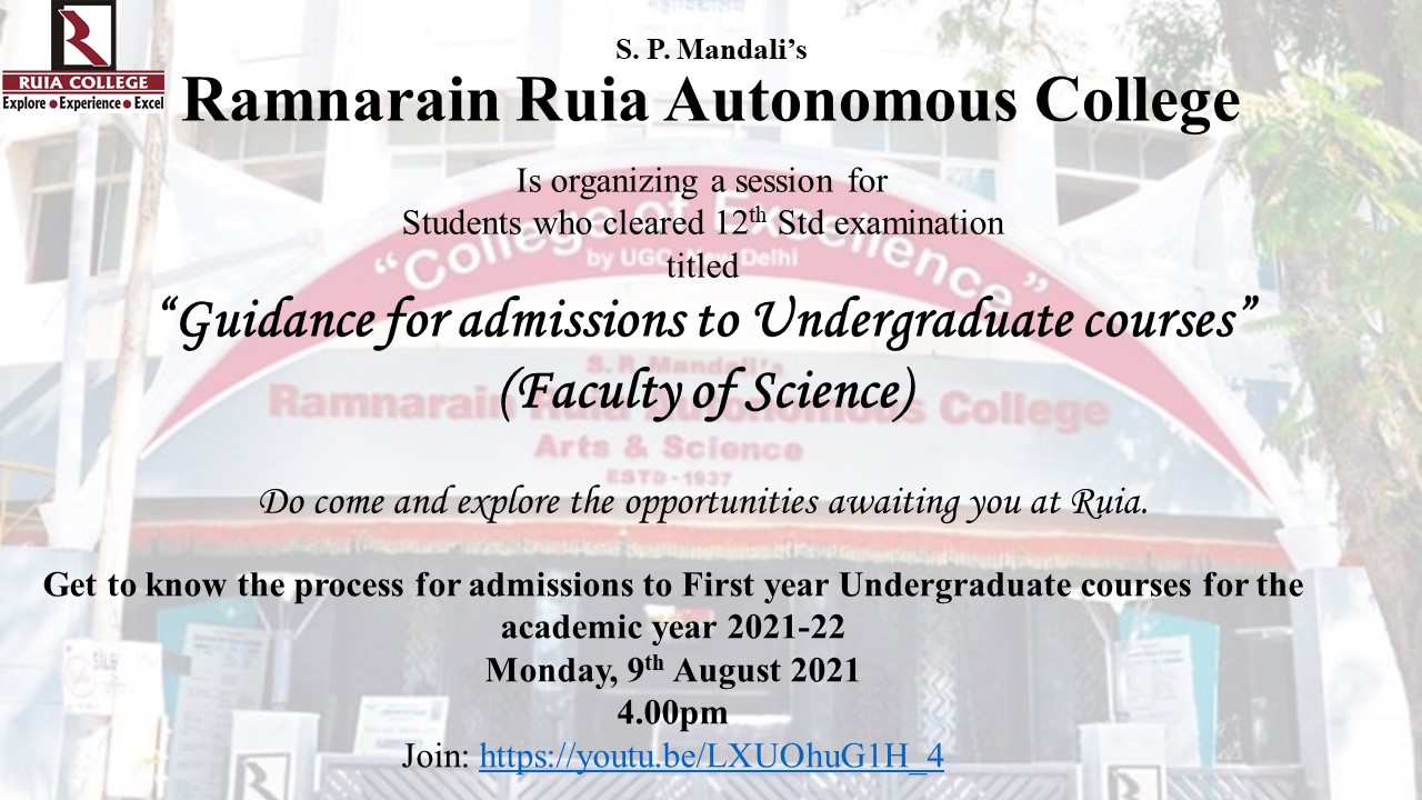 “Guidance for admissions to Undergraduate courses”- Faculty of Science